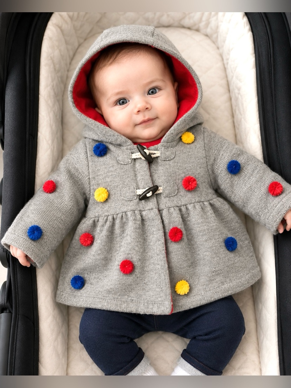 Tucker + Tate Baby Pom Pom Hooded Coat Gray Knit Toggle Jacket 3M